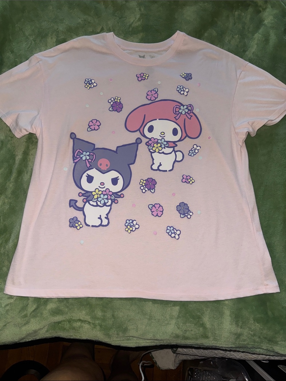NWOT Sanrio Pink Tee with Kuromi & My Melody Floral Graphic